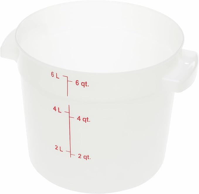 Carlisle FoodService Products Storplus Round Food Storage Container with Stackable Design for Catering, Buffets, Restaurants, Polyethylene (Pe), 6 Quart, White, (Pack of 12)