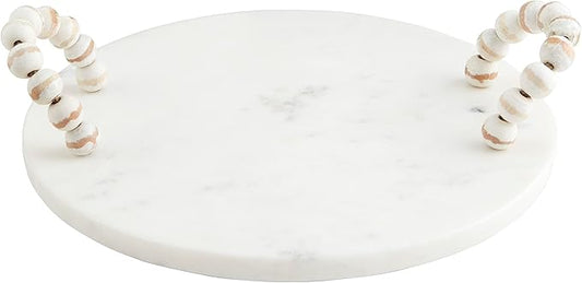 Mud Pie White Beaded Marble Board, 12" Dia