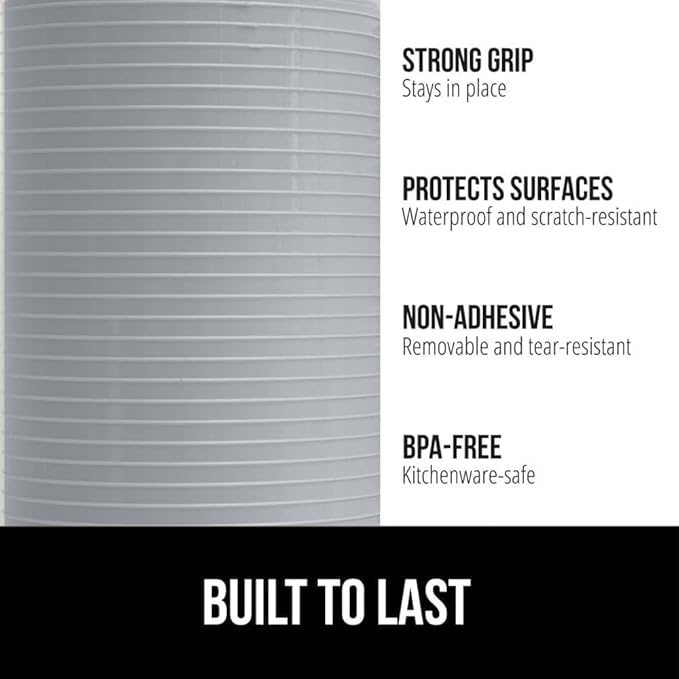 GORILLA GRIP DuraGuard Shelf Liner, Non-Adhesive Cabinet Liners for Kitchen Drawers, Shelves, Refrigerator, Pantry Storage, Bathroom Closet, Durable Waterproof BPA Free Ribbed Plastic, 12x10 Lt Gray
