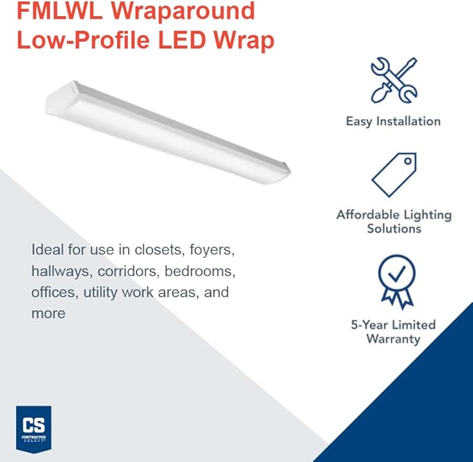 Lithonia Lighting 4 Foot LED Light Fixture, Low-Profile LED Wraparound Flush Mount Ceiling Light, 3500K Neutral White, MVOLT, 48-Inch (FMLWL 48 835 ZT MVOLT)