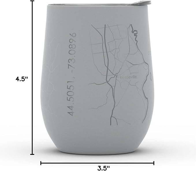 Well Told Engraved Burlington Vermont Map Insulated Wine Tumbler, Etched Stainless Steel Cup (12 oz, Dockside Gray) City Map Insulated Tumbler, Custom Insulated Tumbler, Outdoor Drinkware