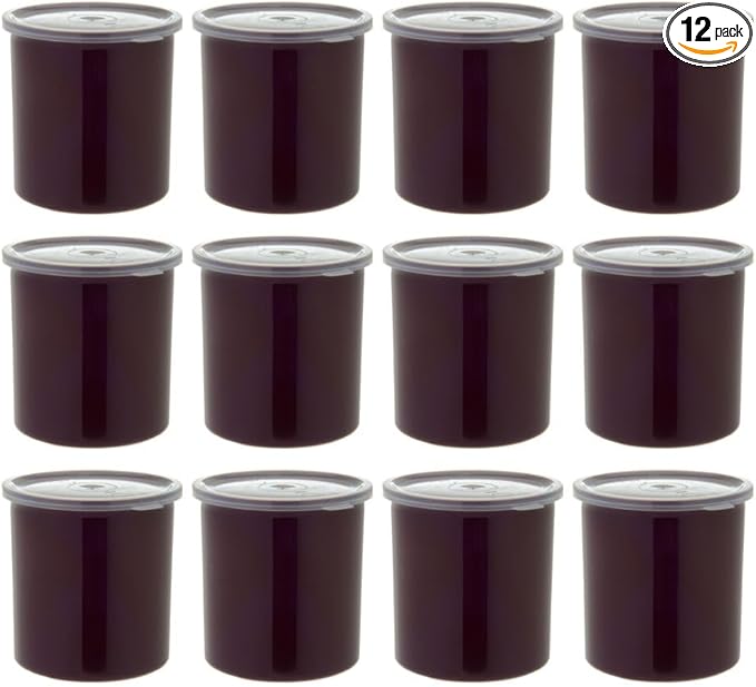 Carlisle FoodService Products Classic Round Storage Container Crock with Lid for Kitchen, Restaurants, Home, Plastic, 1.2 Quarts, Brown, (Pack of 12)