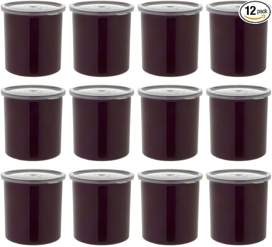 Carlisle FoodService Products Classic Round Storage Container Crock with Lid for Kitchen, Restaurants, Home, Plastic, 1.2 Quarts, Brown, (Pack of 12)