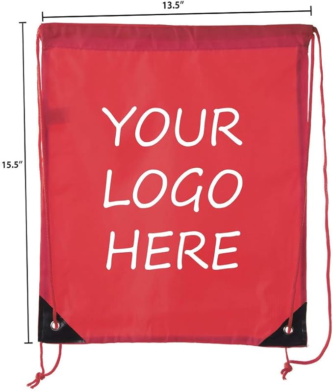 Mato & Hash Custom Bags With Your Logo | 10PK Promotional Drawstring Backpack - 10PK Red CE2500