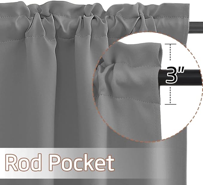 NICETOWN Silver Grey Valances for Windows, Rod Pocket Window Valances for Bathroom, Living Room, Short Blackout Valance Curtains for Thanksgiving (42 Inch Wide x 18 Inch Long, 2 Panels)