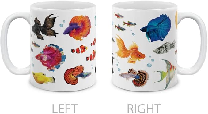 MUGBREW Fresh Water Aquarium Fishes Ceramic Coffee Mug Tea Cup, 11 OZ
