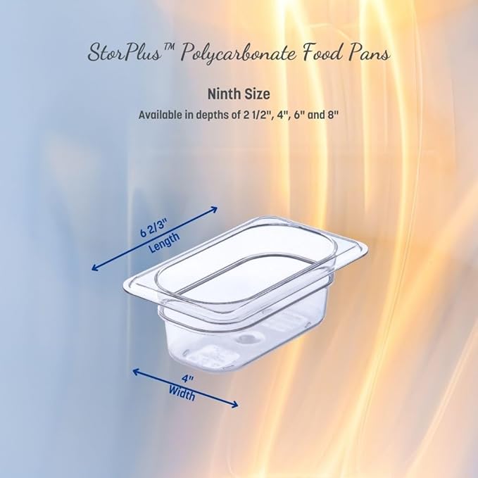 Carlisle FoodService Products Storplus Food Storage Container Food Pan, Chafing Pan for Catering, Buffets, Restaurants, Polycarbonate (Pc), 1/9 Size 6 Inches Deep, Black, (Pack of 6)