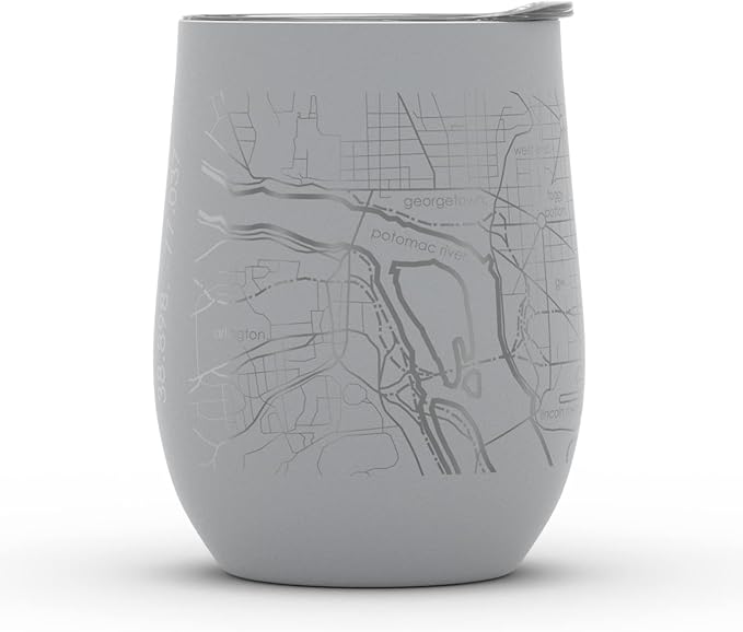 Well Told Engraved Washington DC Map Insulated Wine Tumbler, Etched Stainless Steel Cup (12 oz, Dockside Gray) City Map Insulated Tumbler, Custom Insulated Tumbler, Outdoor Drinkware