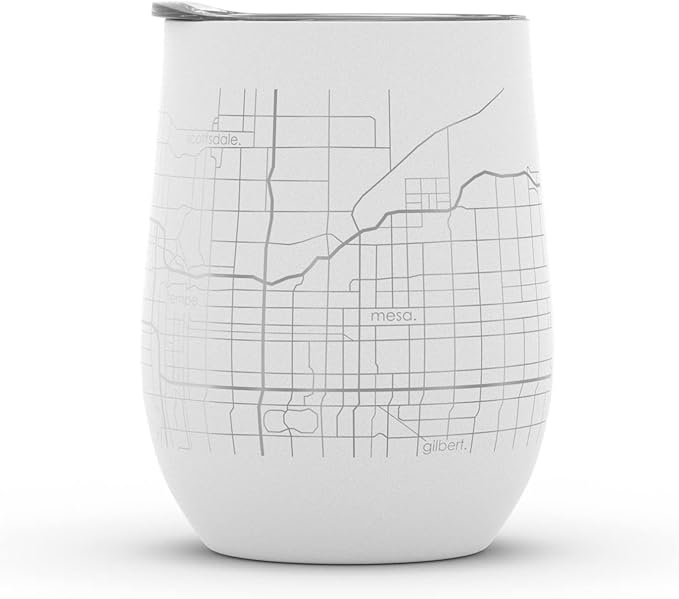 Well Told Engraved Phoenix Arizona Map Insulated Wine Tumbler, Etched Stainless Steel Wine Tumbler (12 oz, White) City Map Insulated Tumbler, Custom Insulated Tumbler, Outdoor Drinkware