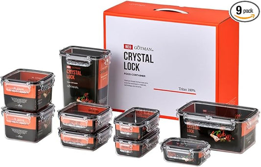 Airtight Food Storage Containers with Lids Gift Set (9 pack) BPA-Free | Clear | Microwave, Freezer and Dishwasher Safe | Leak-Proof | Kitchen Fridge Organizer Fruit Boxes | Fresher Food