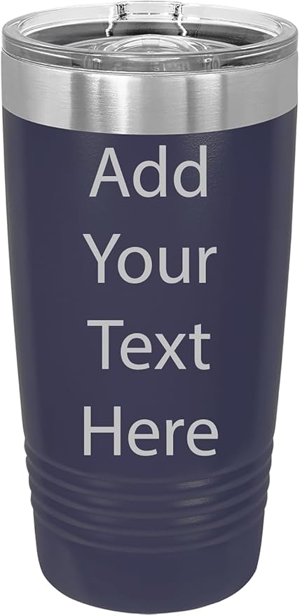 CRAZYDAISYWORLD Customized Polar Camel 20 Oz. Vacuum Insulated Ring Neck Tumbler with Slider Lid Personalized with Your Text (Navy Blue)