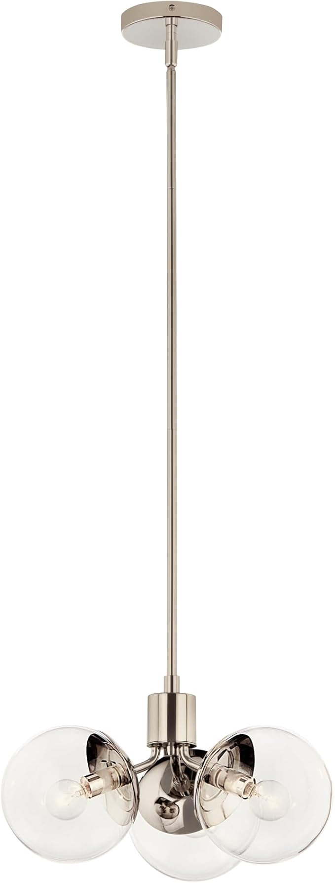 KICHLER Silvarious 3-Light Convertible Pendant, Soft Modern Light with Clear Glass in Polished Nickel, for Hallway, Dining Nook, Bedroom or Kitchen (9.5" x 16.5"),52700PNCLR