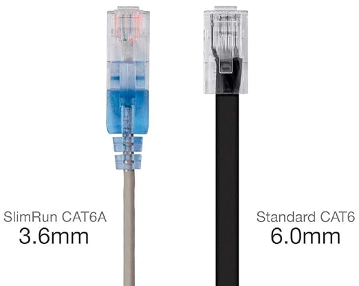 Monoprice Cat6A 25ft Gray 10-Pk Patch Cable UTP 30AWG 10G Pure Bare Copper Snagless RJ45 SlimRun Series Ethernet Cable