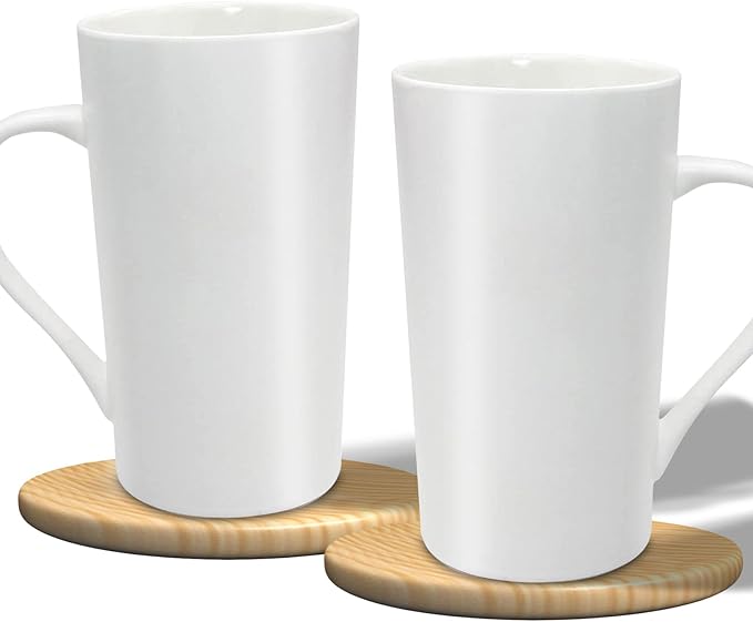 20oz Porcelain Coffee Mugs Set of 2, Large Tall Coffee Mugs with Handles, Modern Ceramic Coffee Cups for Coffee, Tea, Cocoa, Milk, Gifts for Women Men - White