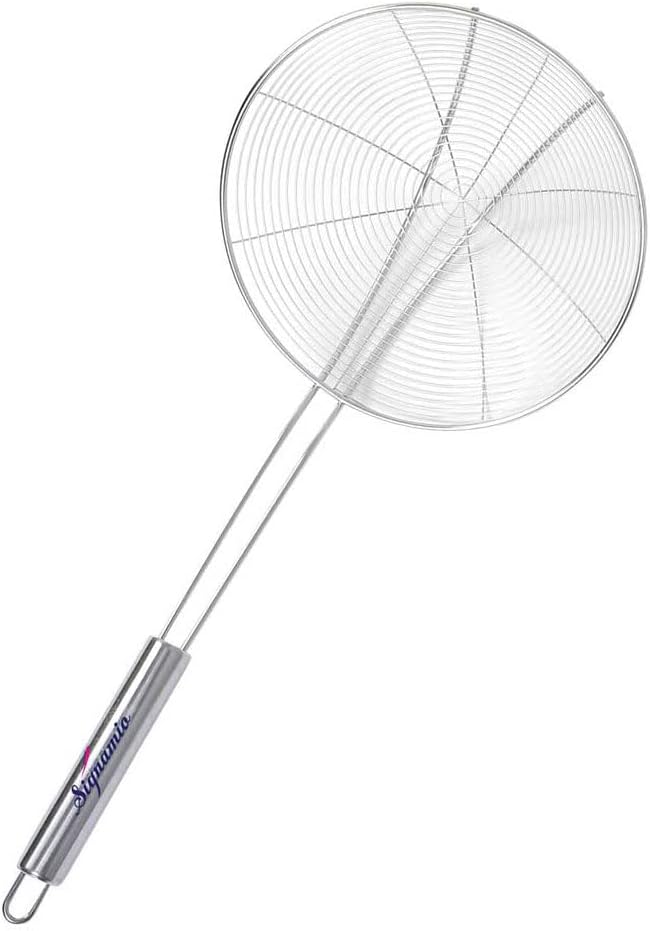 Diameter 14 cm Stainless Steel Deep Fry Net Spoon Oil Strainer for Kitchen - Frying Spoon for Puri & Poori Strainer Kitchen Utensil for Frying, Cooking & Straining Tool Steel Handle