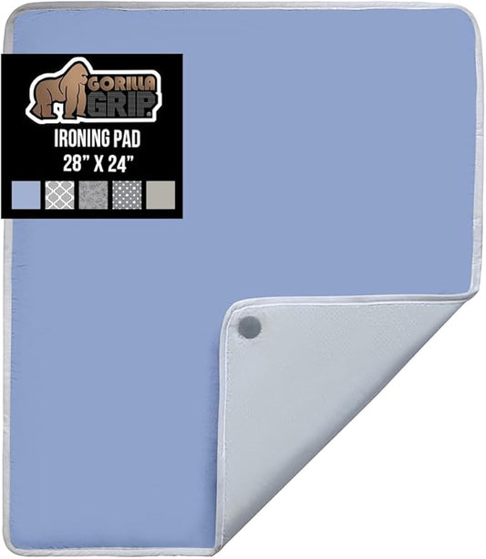 GORILLA GRIP Ironing Mat, Portable Iron Pad, Magnetic Cover for Top of Laundry Washer, Dryer, Table Top, Countertop Blanket, Silicone Coating and Scorch Resistant, Travel Size 28x24, Blue