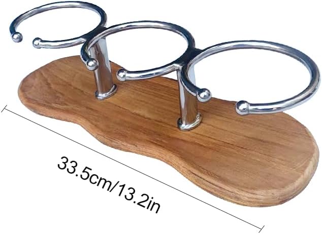 Teak 3-Hole Cup Holder, 316 Stainless Steel Cup Holder for Boat, Kitchen, RV