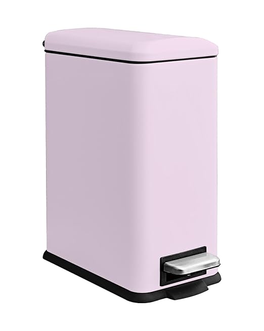 Pink Trash Can, 2.6 Gallon Bathroom Trash Can with Lid, Stainless Steel Garbage Can with Removable Liner Bucket, 10 Liter Rectangle Step Trash Bin for Office, Kitchen, Bedroom, Living Room
