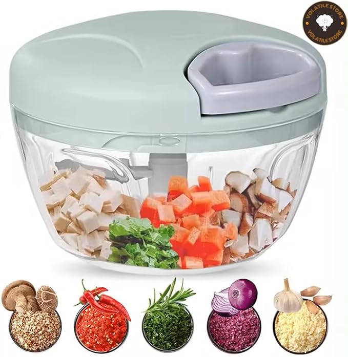 Generic Manual Vegetable Cutter Chopper, Hand Pull String Fruit and Vegetable Chopper and Mincer, Stainless Steel Blades, BPA Free (Green, 500ml), VS2024-04