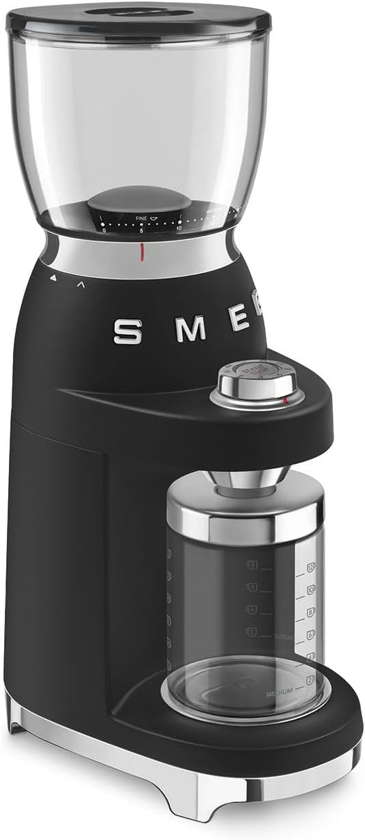 SMEG CGF11 Retro-Style Coffee Grinder – Burr Mill with 30 Grind Settings, Stainless Steel Conical Burrs, Removable Hopper – Precision Countertop Grinder for Espresso, Drip, French Press-Black
