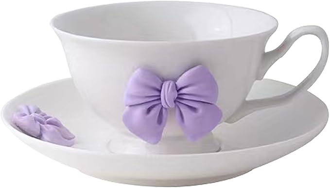 Bow Coffee Mugs Set with Saucer 200 ML Coquette Mug Porcelain Bow Cute Tea Cup Coffee for Women Girl