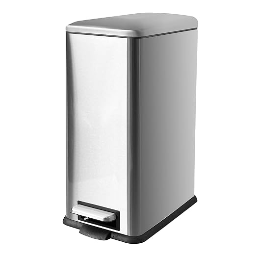8 Gallon Kitchen Trash Can, Stainless Steel Step Pedal Trash Can with Inner Bucket, Soft Close Lid and Stays Open for Apartments, RVs, Dorms, Offices, or Bathrooms