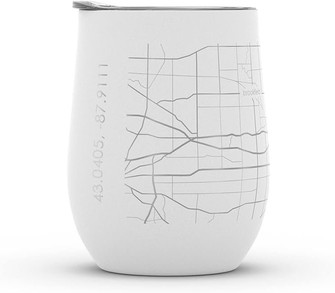 Well Told Engraved Milwaukee Wisconsin Map Insulated Wine Tumbler, Etched Stainless Steel Wine Tumbler (12 oz, White) City Map Insulated Tumbler, Custom Insulated Tumbler, Outdoor Drinkware