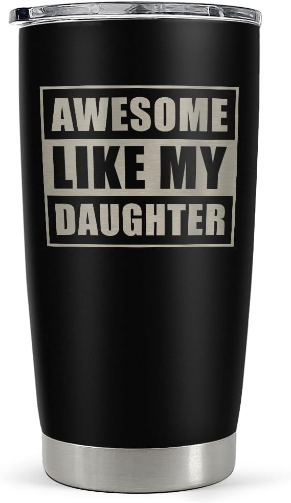 SANDJEST Gift from Daughter to Dad - 20oz Tumbler with Lid for Father - Insulated Stainless Steel Mug - Funny Coffee Mug for Outdoor Travel Sport Office, Gifts for Birthday Father’s Day