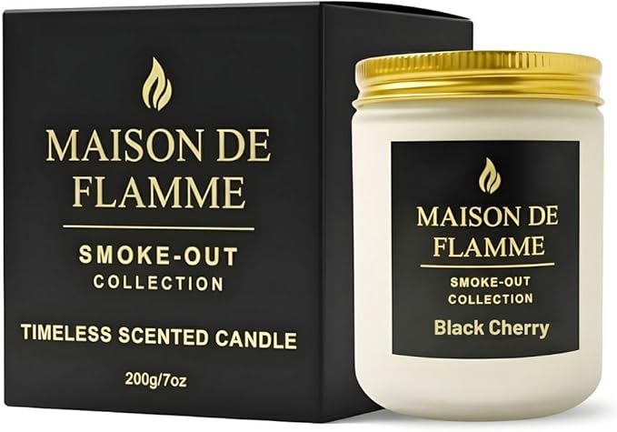 Black Cherry Odor-Eliminating Scented Candle, 200g/7oz White Jar – Long-Lasting Soy Wax Blend Candle for Smoke, Kitchen & Home Odors