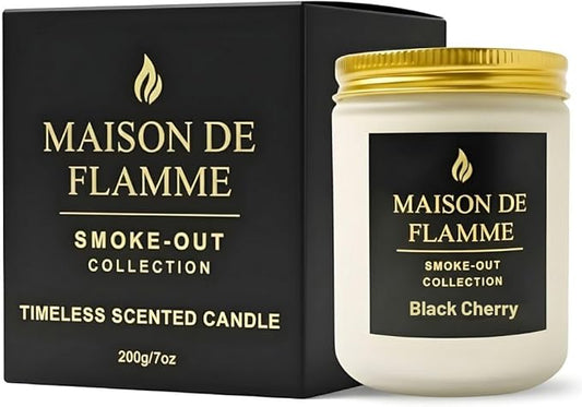 Black Cherry Odor-Eliminating Scented Candle, 200g/7oz White Jar – Long-Lasting Soy Wax Blend Candle for Smoke, Kitchen & Home Odors