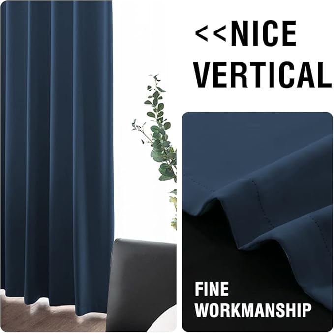 H.VERSAILTEX 100% Blackout Curtain Panels 45 Inches Long Thermal Insulated Blackout Lined Curtains for Bedroom Two Layers Full Light Blocking Drapes for Living Room, 2 Panels, Navy Blue