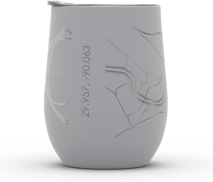 Well Told Engraved New Orleans LA Map Insulated Wine Tumbler, Etched Stainless Steel Cup (12 oz, Dockside Gray) City Map Insulated Tumbler, Custom Insulated Tumbler, Outdoor Drinkware