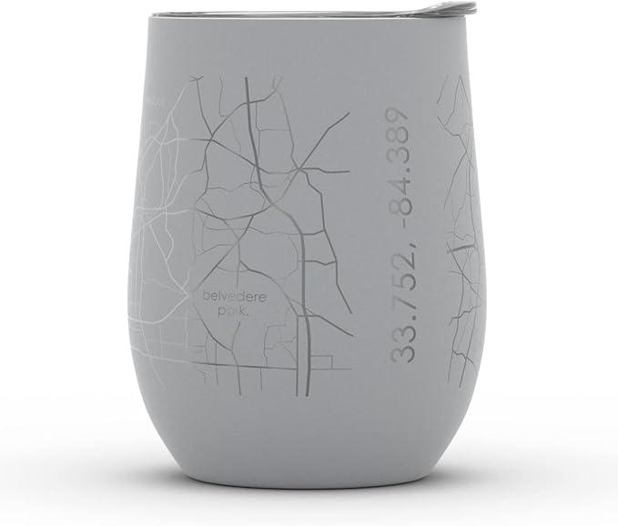 Well Told Engraved Atlanta Georgia Map Insulated Wine Tumbler, Etched Stainless Steel Cup (12 oz, Dockside Gray) City Map Insulated Tumbler, Custom Insulated Tumbler, Outdoor Drinkware