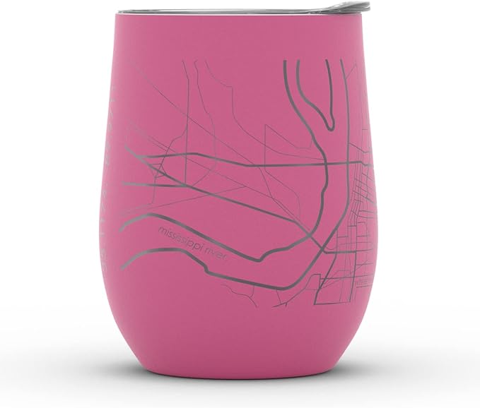 Well Told Engraved Memphis Tennessee Map Insulated Wine Tumbler, Etched Stainless Steel Cup (12 oz, Sunset Pink) City Map Insulated Tumbler, Custom Insulated Tumbler, Outdoor Drinkware