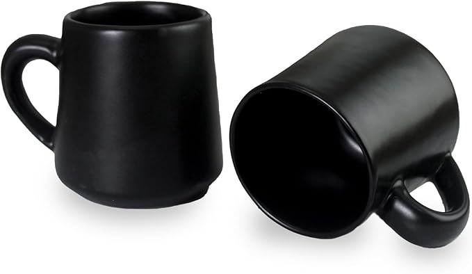 roro Handmade Matte Black Stoneware Coffee Mugs, 10 oz (Set of 2) – Modern Ceramic, Dishwasher & Microwave Safe