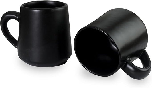 roro Handmade Matte Black Stoneware Coffee Mugs, 10 oz (Set of 2) – Modern Ceramic, Dishwasher & Microwave Safe