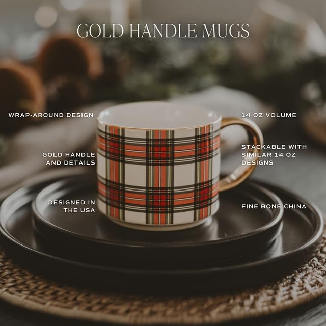 Sweet Water Decor Gold Snowflake Coffee Mug, 14oz China Christmas Mug with Gold Handle, Large Holiday Winter Cup for Coffee, Tea & Hot Chocolate, Stocking Stuffer Gifts for Women
