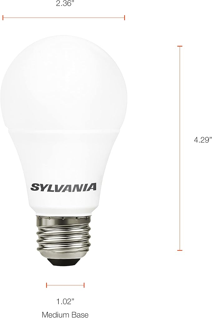 Sylvania LED Light Bulb, 40W Equivalent A19, Efficient 6W, Medium Base, Frosted Finish, 450 Lumens, Daylight - 4 Pack (74084)