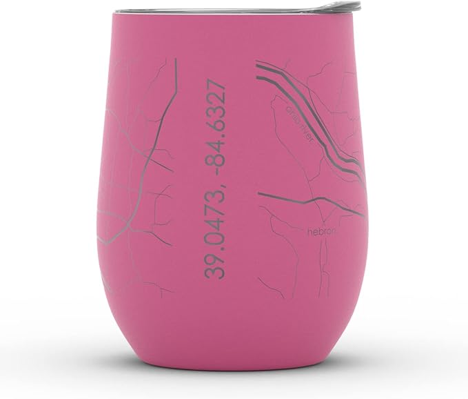 Well Told Engraved Cincinnati Ohio Map Insulated Wine Tumbler, Etched Stainless Steel Cup (12 oz, Sunset Pink) City Map Insulated Tumbler, Custom Insulated Tumbler, Outdoor Drinkware