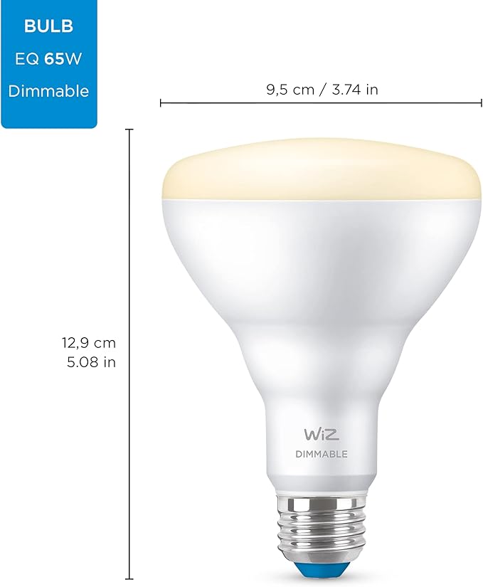 WiZ 65W BR30 Soft White LED Smart Bulb - Pack of 6 - E26- Indoor - Connects to Your Existing Wi-Fi - Control with Voice or App + Activate with Motion - Matter Compatible