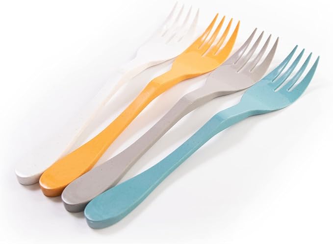 Knork Eco Fork Plant Based Cutlery, Reusable Bamboo Flatware Set, 12 Piece, Blue