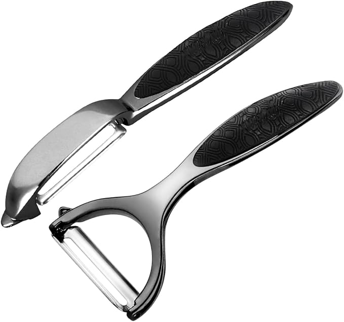 Vegetable Peeler, Potato Peelers for Kitchen Stainless Steel Multi-function Set Fruit Peeler For Kitchen and Household Tools Y & I Shape Swivel Blades with 2 Orange Citrus Peelers(Black)