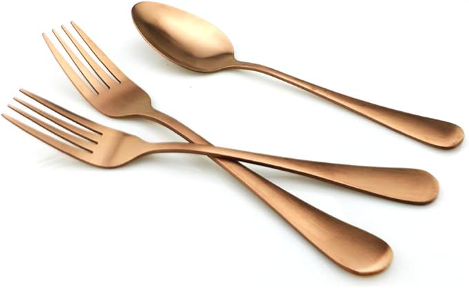 Rose Gold Reusable Utensils with Case Camping Travel Silverware Set,Portable Stainless Steel Cutlery Set - Matte Flatware Knife Fork Spoon Mirror Straws Chopsticks - for Office Lunch, Hiking, School