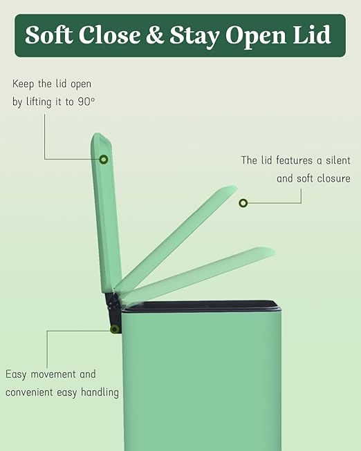 8 Gallon Slim Stainless Steel Trash Can with Step-on Lid, Narrow Kitchen Trash Can with Removal Inner Bucket, Metal Garbage Can for Bathroom, Kitchen, Office, Dorm, Green