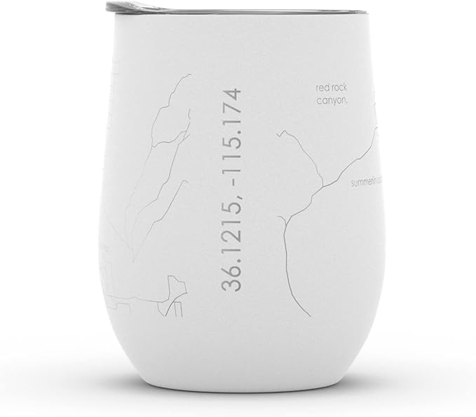 Well Told Engraved Las Vegas Nevada Map Insulated Wine Tumbler, Etched Stainless Steel Wine Tumbler (12 oz, White) City Map Insulated Tumbler, Custom Insulated Tumbler, Outdoor Drinkware