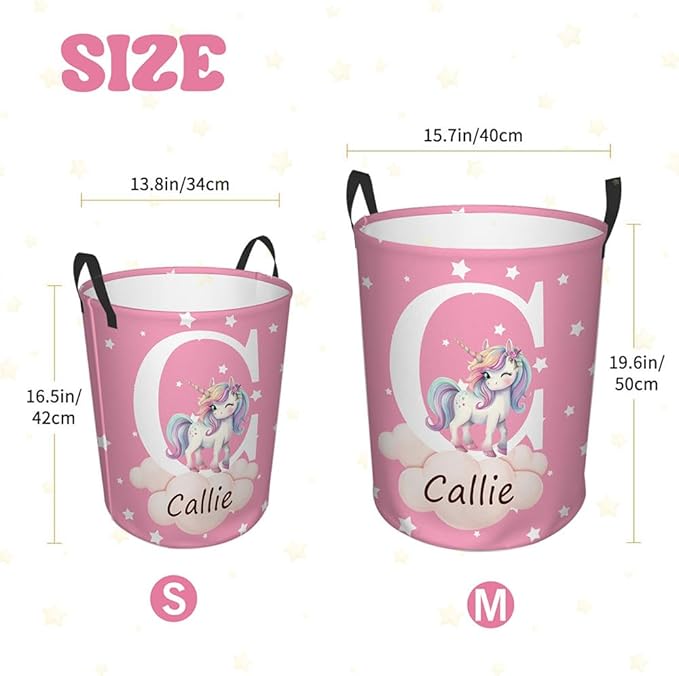 callie Personalized Animal Laundry Basket for Kids Baby, Waterproof Collapsible Cute Laundry Hamper, Clothes Toys Storage Bin for Bedroom Nursery (13.8" x 16.5", 15.7" x 19.6")