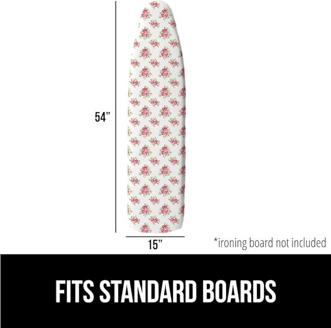 GORILLA GRIP The Original Ironing Board Cover and Pad, Silicone Coating, Thick Scorch Resistant Padding, Heavy Duty Iron Covers Standard Boards, Hook and Loop Fastener Strap, Pink Floral, 15x54