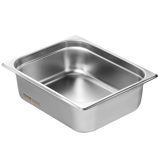 VEVOR 8 Pack Hotel Pans with Lids, 1/2 Size Anti-Jam Steam Pan, 0.8mm Thick Stainless Steel Steam Table Pan, 4-Inch Deep Commercial Table Pan, Catering Storage Food Pan, for Industrial & Scientific