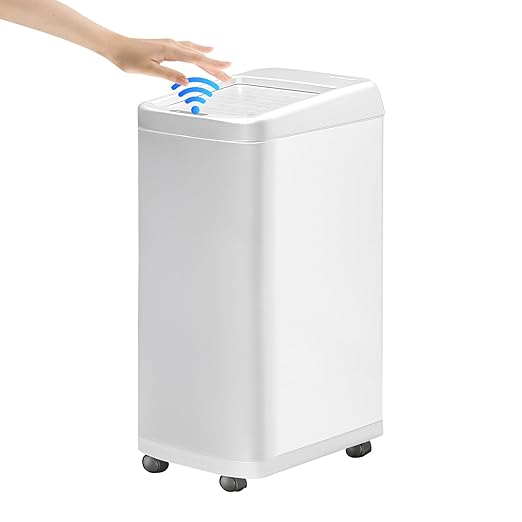 8 Gallon Motion Sensor Trash Can with Roll Lid & Wheels - Automatic Touchless Trashcans for Kitchens, Bedroom, Office Trash Bin (White)