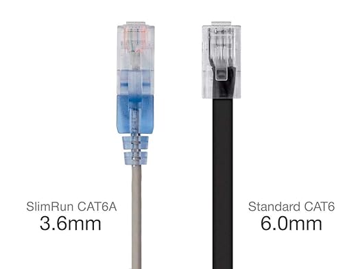 Monoprice Cat6A 6in Gray 10-Pk Patch Cable UTP 30AWG 10G Pure Bare Copper Snagless RJ45 SlimRun Series Ethernet Cable